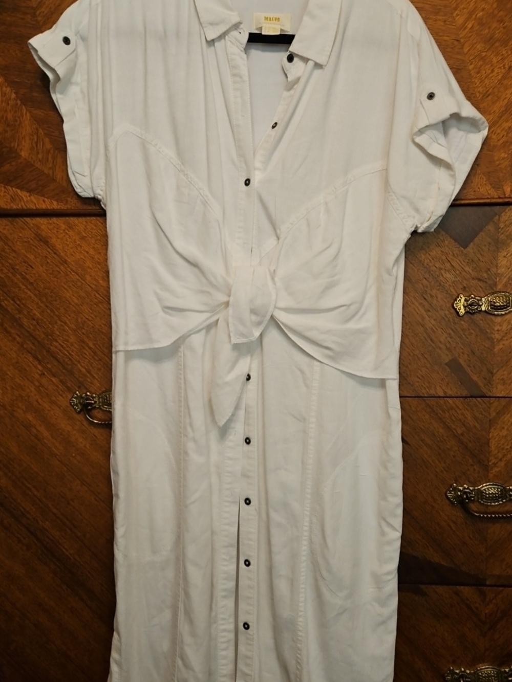 Maeve Anthropologie Size 14/Large White Button-Front Tie-Waist Shirt Dress